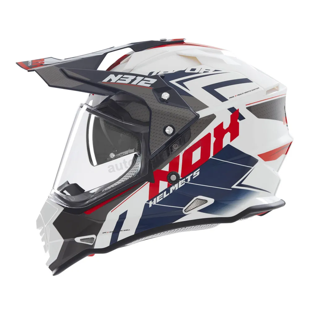 Kaciga NOX Enduro sa vizirom N312 VAPOR belo plavo crvena