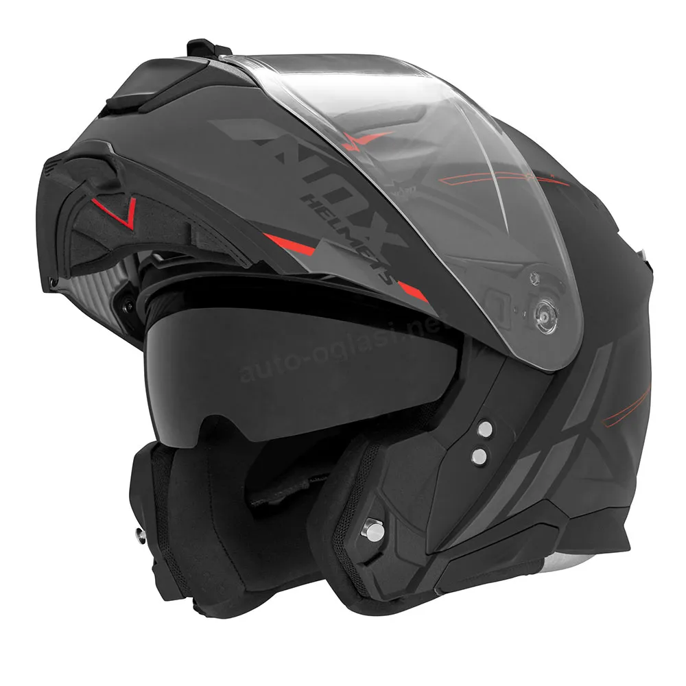 Kaciga NOX Flip Up N967 SYNCHRO sa naočarima mat crno crvena 2XL