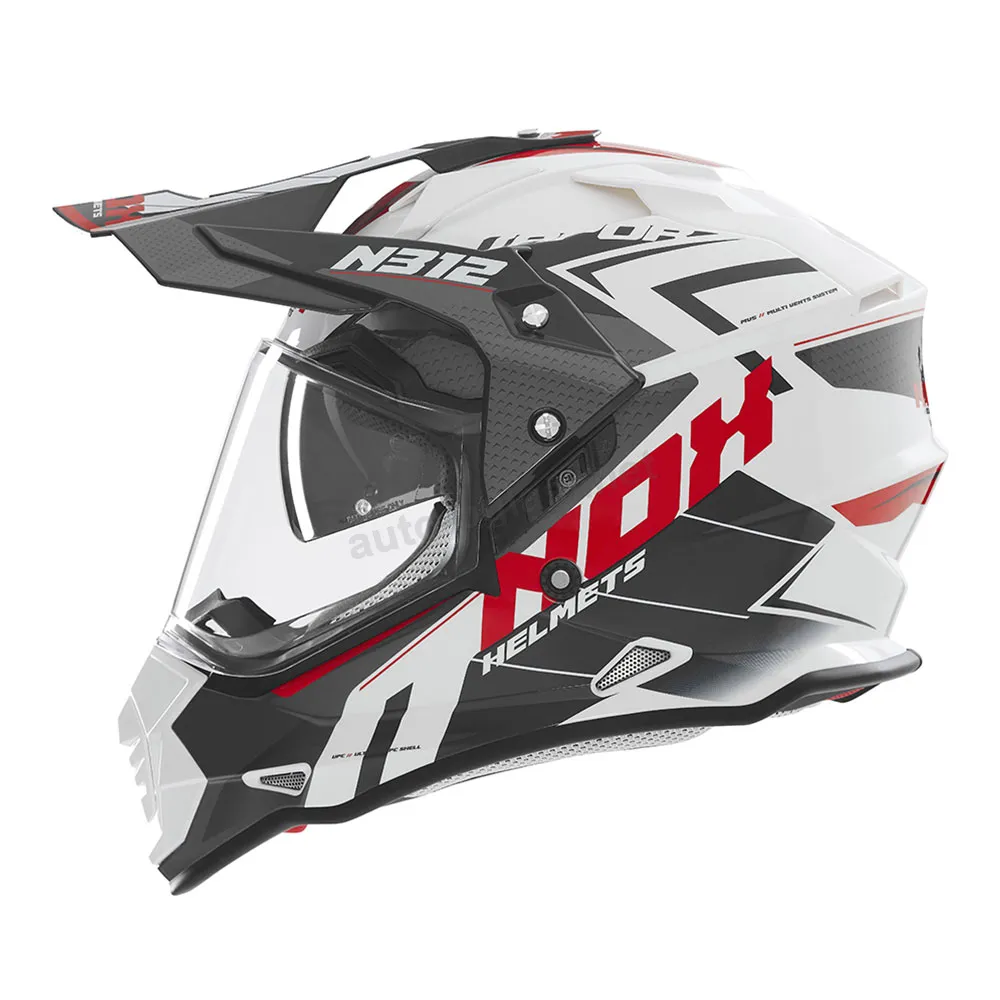 Kaciga NOX Enduro sa vizirom N312 VAPOR belo crvena XL
